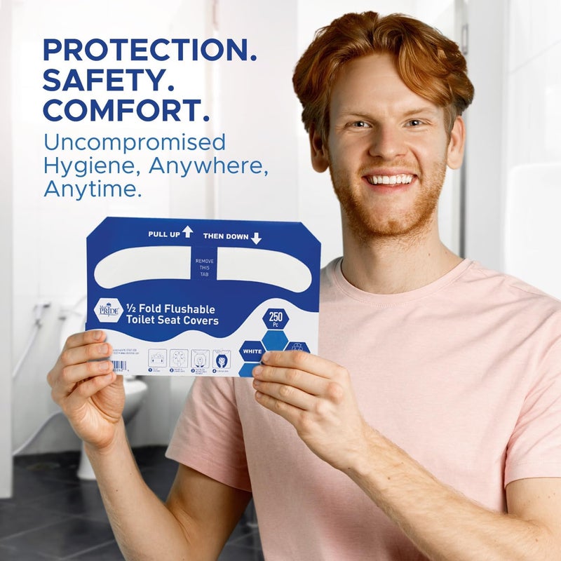 Medpride Eco-Friendly Bathroom Protector Sheets - Septic Safe-Disposable Toilet Seat Covers [Pack of 250] - Flushable Toilet Seat Covers For Travel & Public Restrooms- White half-fold liners - Image 5
